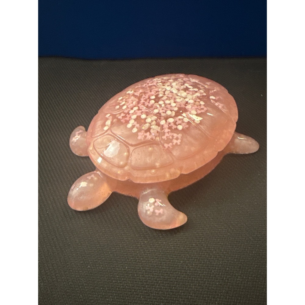 Pink Glitter Resin Turtle Trinket Box Bowtie Confetti Jewelry Dish Lid